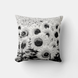 Coussin Champ de tournesol - noir, blanc et gris