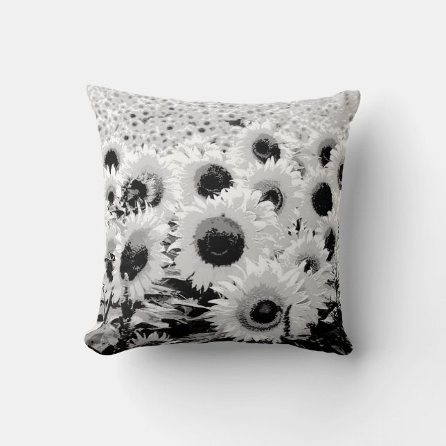 Coussin Champ de tournesol - noir, blanc et gris (Recto)
