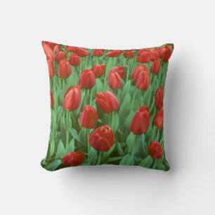Coussin Champ de tulipes en fleurs au printemps.