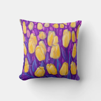 Coussin Champ de tulipes, Fleurs de printemps Floral Viole