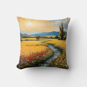Coussin Champ Fleur sauvage Couché De Soleil Avec Flux