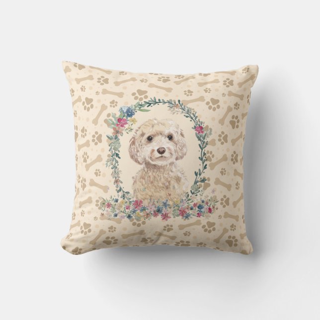 Coussin Champagne Cockapoo Chien Empreinte de patte & Cute (Recto)
