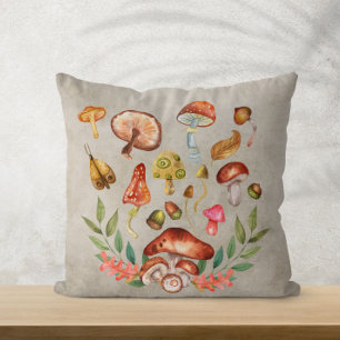 Coussin Champignon aquarelle