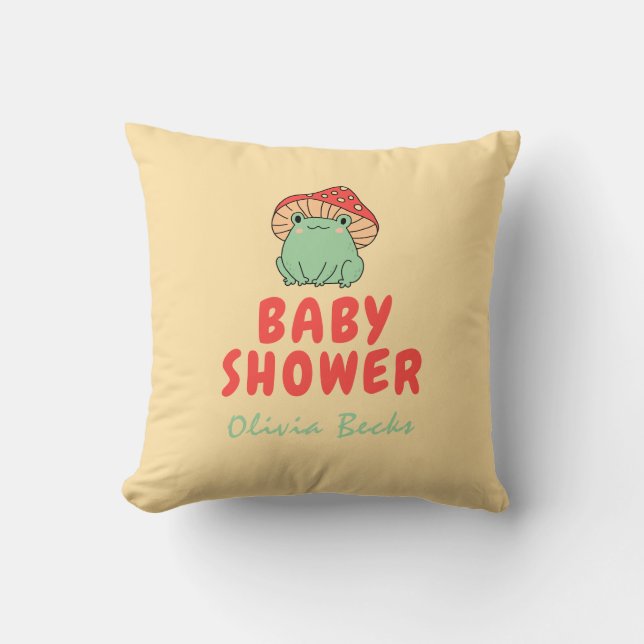 Coussin Champignons avec Baby shower de grenouille (Recto)