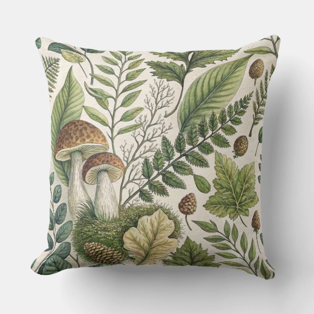 Coussin Champignons des bois Pinecones Ferns Motif d'autom (Recto)