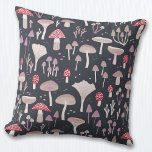 Coussin Champignons des Toadstool de champignons<br><div class="desc">Champignons,  tabourets et champignons sur un arrière - plan sombre. Parfait pour l'automne ou l'automne,  ou à tout moment. Art original de Nic Squirrell.</div>