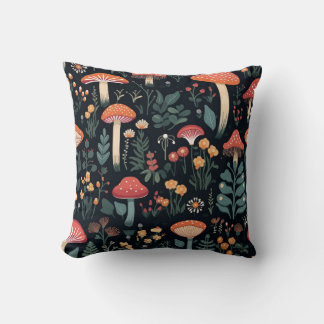 Coussin Champignons et feuillage sur Arrière - plan noir