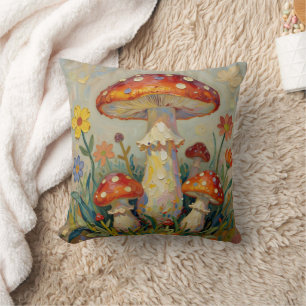 Coussin Champignons et fleurs de Cottage Core