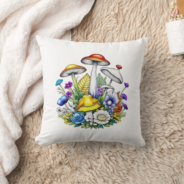 Coussin Champignons et fleurs magiques fantaisistes (Couverture)