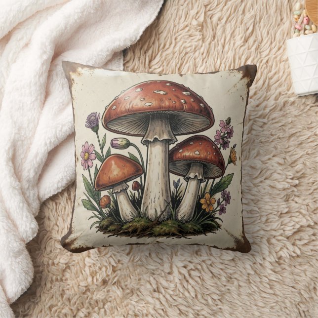 Coussin Champignons et Fleurs Rétro Vibes Vintage (Couverture)