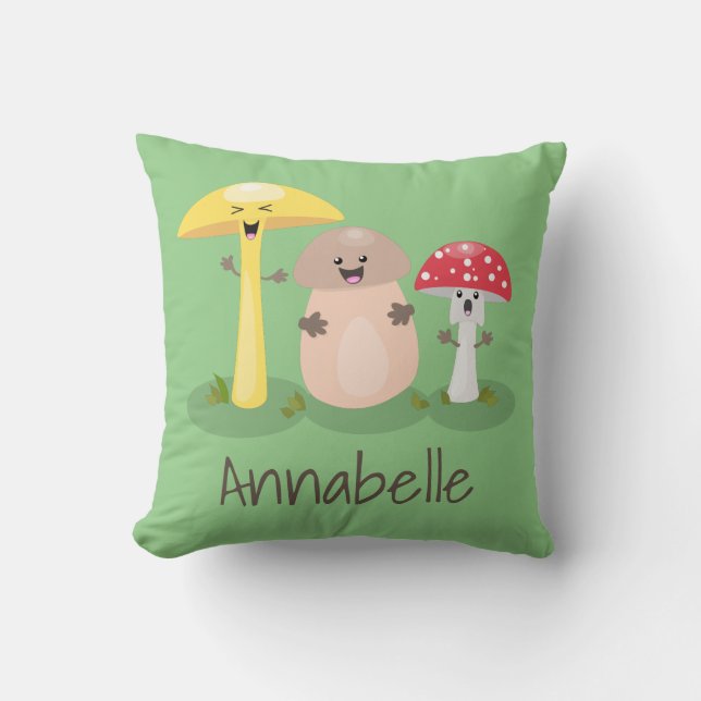 Coussin Champignons mignons et amanites dessin animé (Recto)