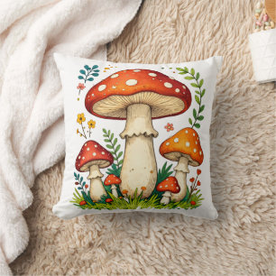 Coussin Champignons sauvages et fleurs dans la nature de l