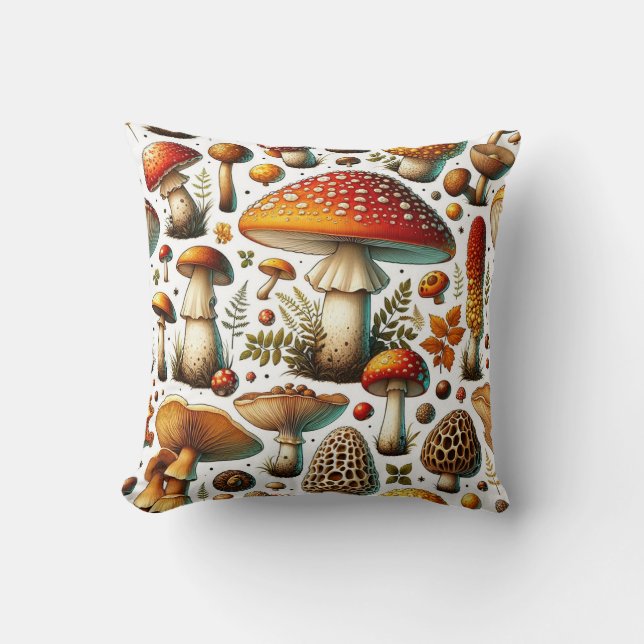 Coussin Champignons Sauvages Fantaisistes (Recto)