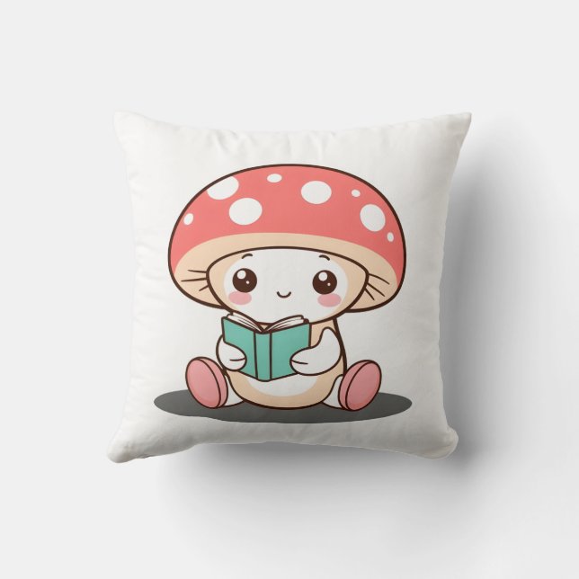 Coussin Champignons timides tenant un livre (Verso)