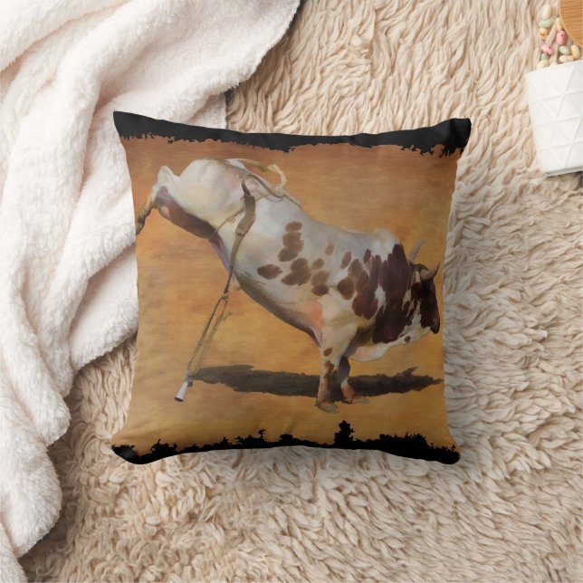 Coussin Champion Bucking Rodeo Bull on faux Parchment (Couverture)