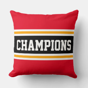 Coussin CHAMPIONS Rouge vif Noir Orange Rayures Athlétique