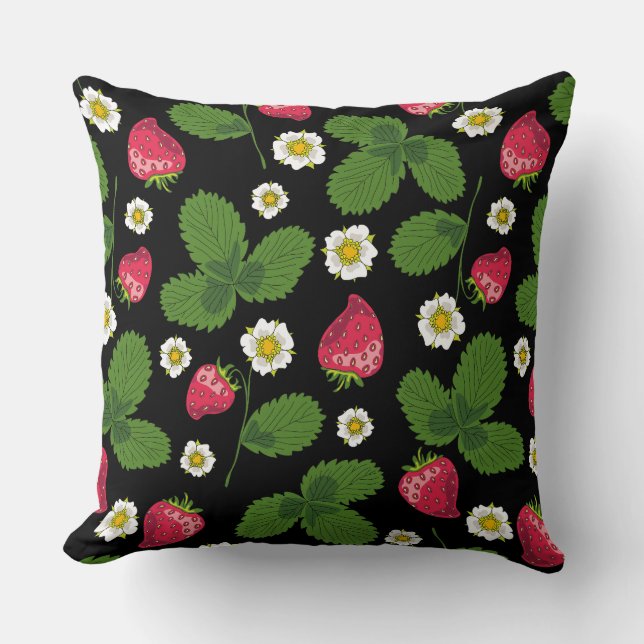 Coussin Champs de fraises en noir (Recto)