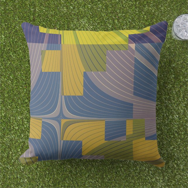 Coussin Champs floraux Moderne Abstrait bleu jaune (Herbe)