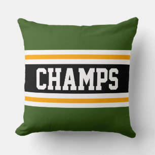 Coussin CHAMPS vert forêt noir orange bandes de course