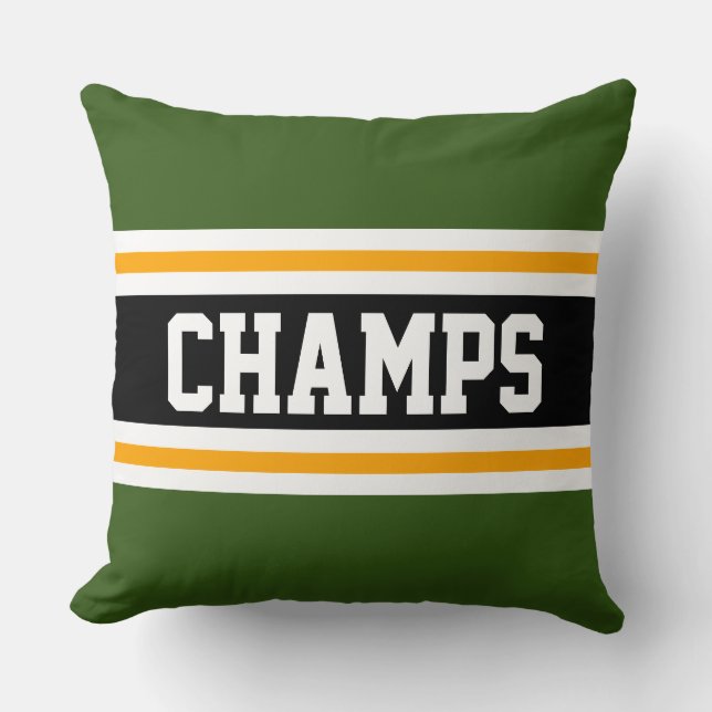 Coussin CHAMPS vert forêt noir orange bandes de course (Recto)