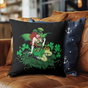 Coussin Chance Trèfle Vert Fée Rouge Cheveux Shamrock