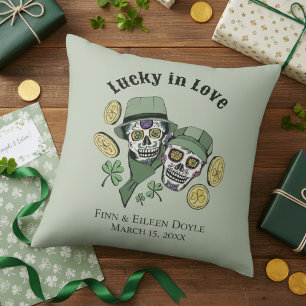 Coussin Chanceux en amour Vert Sugar Skulls Irish Nouvelle