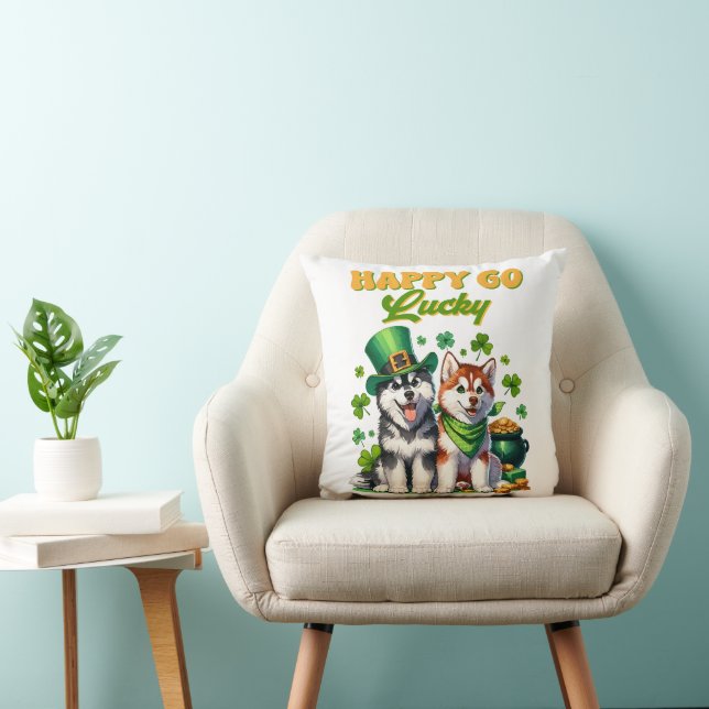 Coussin Chanceux Toutou Husky Mignon Saint-Patrick (Chaise)