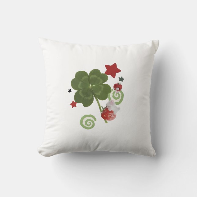 Coussin Chanceux Trèfle à Quatre Feuilles & Coccin (Recto)