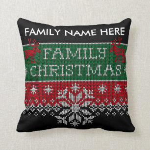 Coussin Chandail laid personnalisé de Noël de famille
