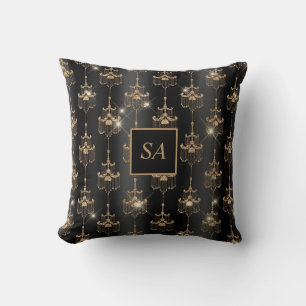 Coussin Chandelier Monogramme Gold Sparkle Noir