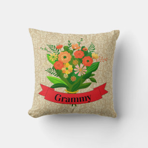 Coussin Changer de nom Grand-mère Grammy Flowers sur Damas