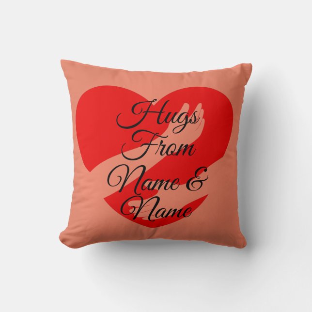 Coussin Changer le nom Texte, Les bras du coeur rouge sur  (Recto)