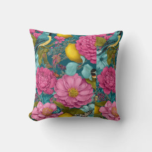 Coussin Chanson tropicale Paeonie rose & Citron Sans coutu