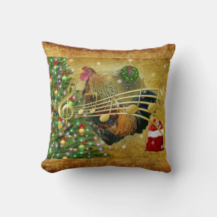 Coussin Chanter un coq vintage Chanter des chants de Noël