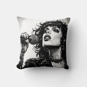 Coussin Chanteuse goth punk fille graphique rétro BD noir