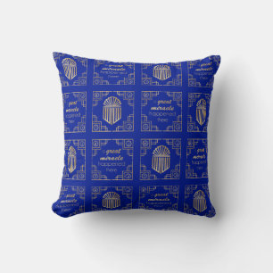 Coussin Chanukah/Hanoukka Art Déco Gold Blue Dreidels