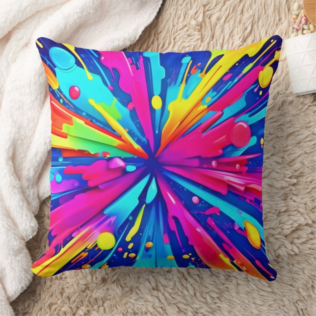 Coussin Chaos coloré : Peinture Splatter Art Abstrait (Couverture)