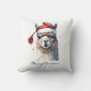Coussin Chapeau de Père Noël à texte personnalisé en aquar