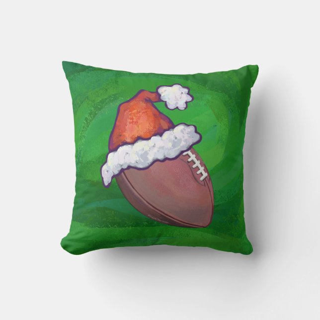 Coussin Chapeau de Père Noël Football sur Vert (Recto)