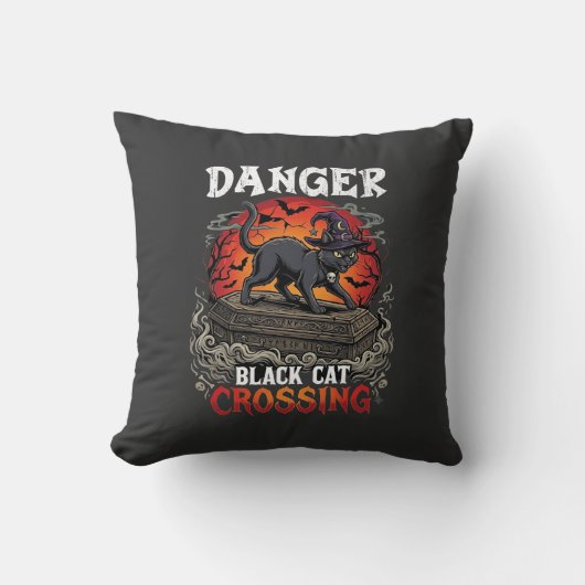 Coussin Chapeau de sorcière de Halloween Danger Black Cat (Recto)
