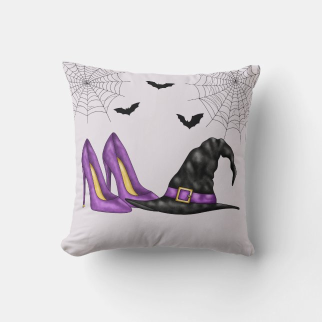 Coussin Chapeau de sorcière et chaussures violettes Hallow (Recto)