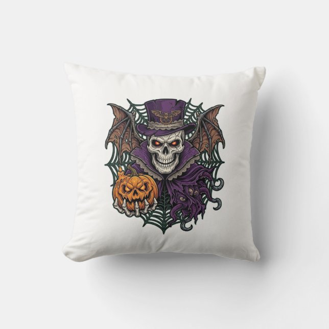 Coussin Chapeau Haut de Forme Crâne de Halloween Ailes de  (Recto)