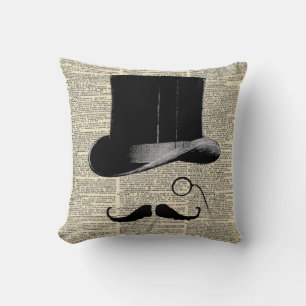 Coussin Chapeau victorien, tirage de dictionnaire vintage