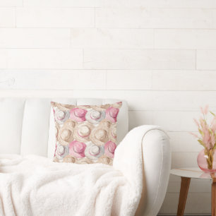 Coussin Chapeaux de paille blancs à la crème rose