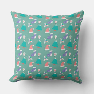 Coussin Chapeaux de Père Noël, neigeurs et arbres de Noël