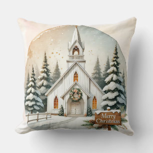 Coussin Chapelle blanche de campagne Scène de Noël de nu