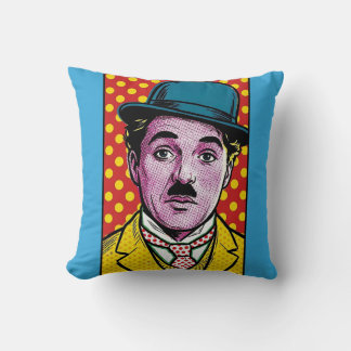 Coussin Chaplin Pop Art Retro Cinematic Portrait Bowler