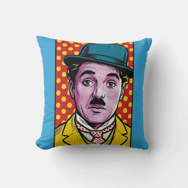 Coussin Chaplin Pop Art Retro Cinematic Portrait Bowler (Recto)