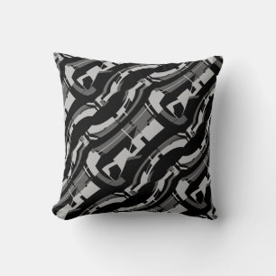 Coussin Charbon gris sur Motif Diagonal noir Abstrait