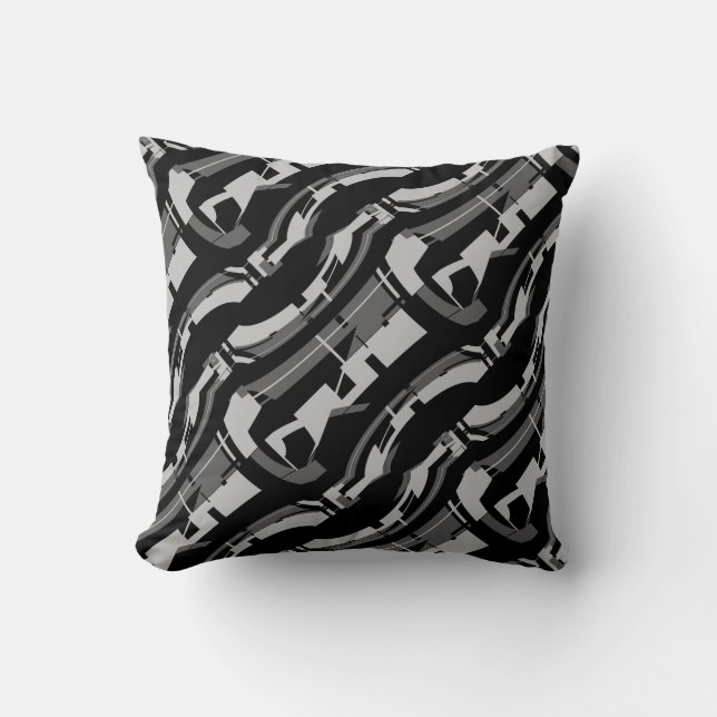 Coussin Charbon gris sur Motif Diagonal noir Abstrait (Recto)